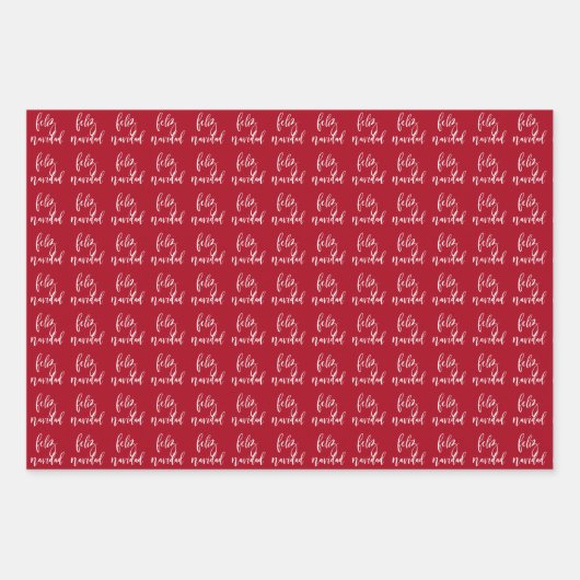 Feliz Navidad Red und White Christmas Geschenkpapier Set (Vorderseite)