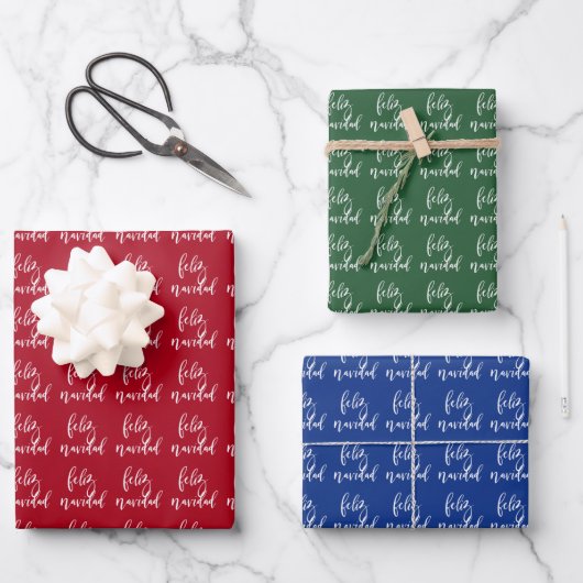 Feliz Navidad Red und White Christmas Geschenkpapier Set (Vorderseite)