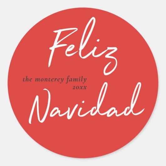 Feliz Navidad Red White Holiday Round Sticker (Vorderseite)