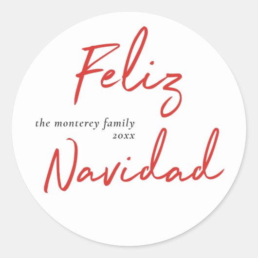 Feliz Navidad Red White Holiday Runder Aufkleber (Vorderseite)