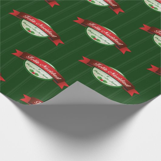 Feliz Navidad Ribbon Stripes Geschenkpapier (Ecke)