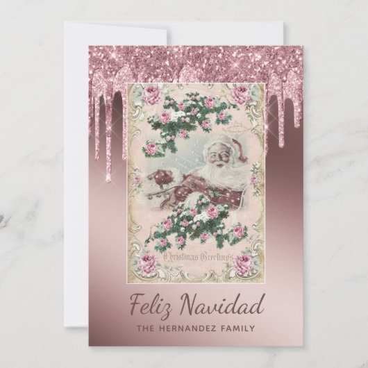 Feliz Navidad Rose Gold Glitzer Tropfen Weihnachte (Vorderseite)
