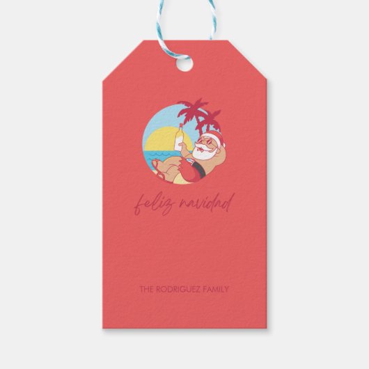 Feliz Navidad Santa Holiday Card Geschenkanhänger (Vorderseite)