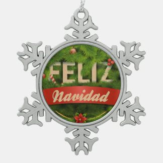 Feliz Navidad Schneeflocken Zinn-Ornament