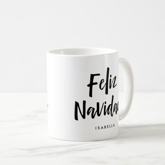 Feliz Navidad | Schwarz-Weiß-handgeschriebenes Skr Kaffeetasse (VorderseiteRechts)