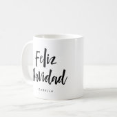 Feliz Navidad | Schwarz-Weiß-handgeschriebenes Skr Kaffeetasse (Vorderseite Links)