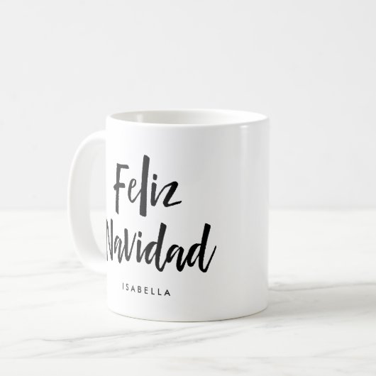 Feliz Navidad | Schwarz-Weiß-handgeschriebenes Skr Kaffeetasse (Vorderseite Links)