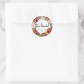 Feliz Navidad Script Red Poinsettia Wreath Runder Aufkleber (Tasche)