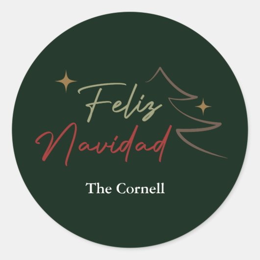 Feliz Navidad Script Runder Aufkleber (Vorderseite)