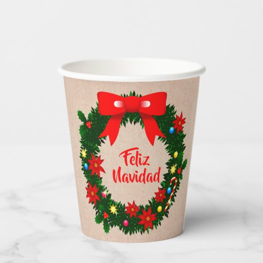 Feliz Navidad Set Frohe Weihnachtswraath Bow Pappbecher (Rückseite)