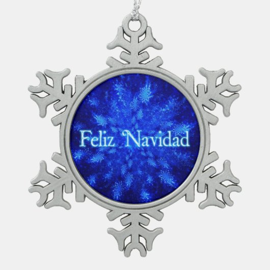 Feliz Navidad - Snowburst Schneeflocken Zinn-Ornament (Vorderseite)