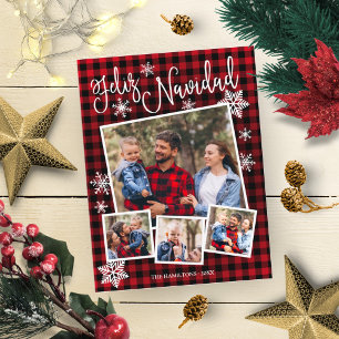 Feliz Navidad Snowflake Rustic 4 Photos Christmas Postkarte