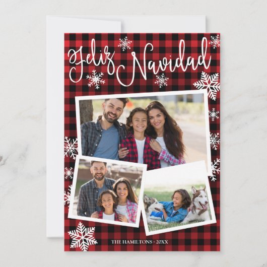 Feliz Navidad Snowflake Rustikale 3 Fotos Weihnach Einladung (Vorderseite)