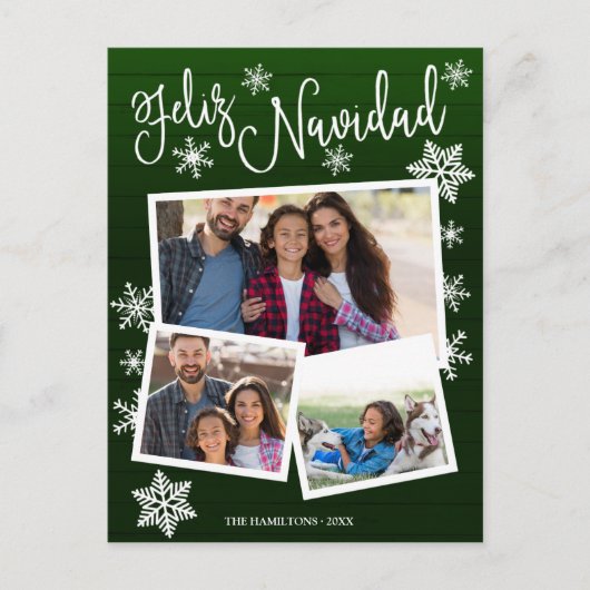 Feliz Navidad Snowflake Rustikale 3 Fotos Weihnach Postkarte (Vorderseite)