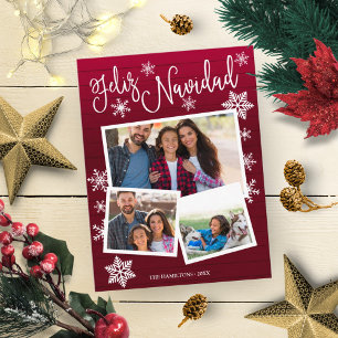Feliz Navidad Snowflake Rustikale 3 Fotos Weihnach Postkarte