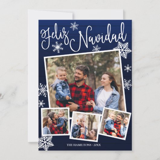 Feliz Navidad Snowflake Rustikale 4 Fotos Weihnach Einladung (Vorderseite)