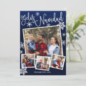 Feliz Navidad Snowflake Rustikale 4 Fotos Weihnach Einladung (Stehend Vorderseite)