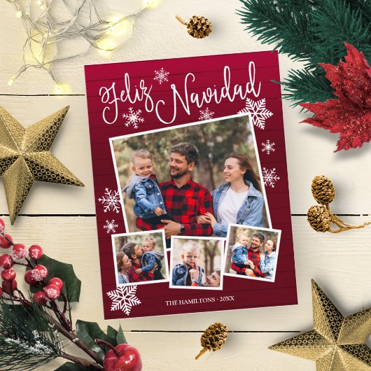 Feliz Navidad Snowflake Rustikale 4 Fotos Weihnach Postkarte