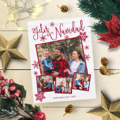 Feliz Navidad Snowflake Rustikale 4 Fotos Weihnach Postkarte