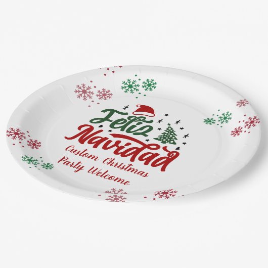 Feliz Navidad Spanisch Frohe Weihnachten Pappteller (Schrägansicht)