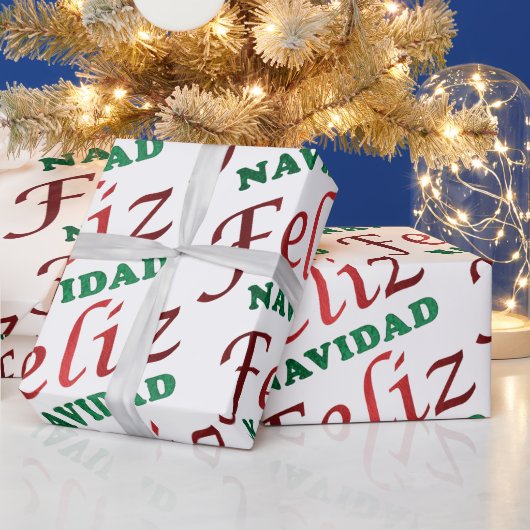 Feliz Navidad Spanischer Roter Grüner Weihnachtsfe Geschenkpapier (Feiertage)