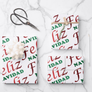 Feliz Navidad Spanischer Weihnachtsfeiertag Geschenkpapier Set