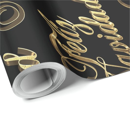 Feliz Navidad Spanischer Weihnachtsschwarz und Gol Geschenkpapier (Rolleneckpunkt)