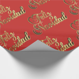 Feliz Navidad Spanisches Weihnachtsrot und Gold Geschenkpapier