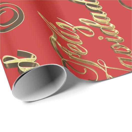 Feliz Navidad Spanisches Weihnachtsrot und Gold Geschenkpapier (Rolleneckpunkt)