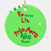 Feliz Navidad Spanish Candy Cane Red und Green Keramik Ornament (Hinten)