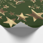 Feliz Navidad Stars Green Gold Script Geschenkpapier (Ecke)