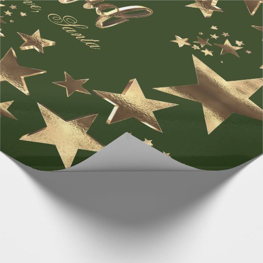 Feliz Navidad Stars Green Gold Script Geschenkpapier (Ecke)