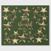 Feliz Navidad Stars Green Gold Script Geschenkpapier (Flach)