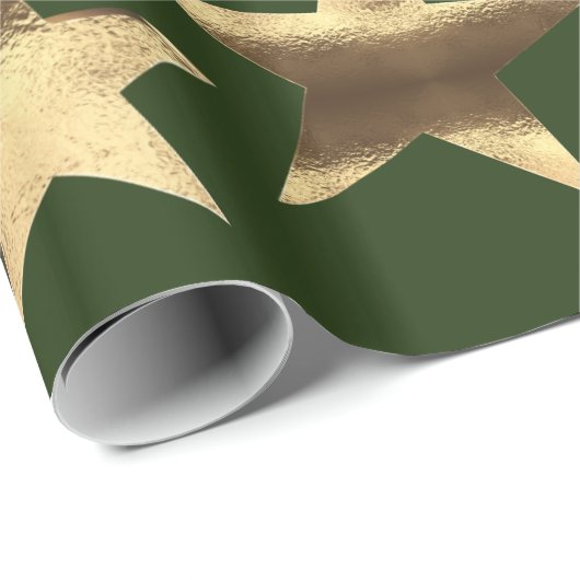 Feliz Navidad Stars Green Gold Script Geschenkpapier (Rolleneckpunkt)