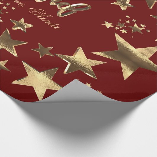 Feliz Navidad Stars Rotes Gold-Script Geschenkpapier (Ecke)