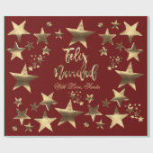 Feliz Navidad Stars Rotes Gold-Script Geschenkpapier (Flach)