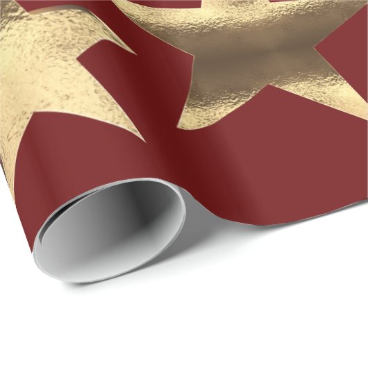 Feliz Navidad Stars Rotes Gold-Script Geschenkpapier (Rolleneckpunkt)