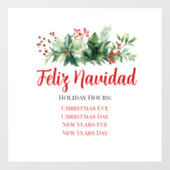 Feliz Navidad Store Hours Fensteraufkleber (Blatt)