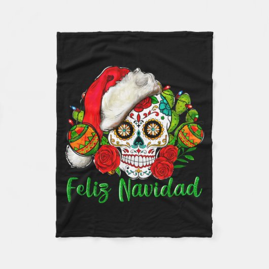 Feliz Navidad Sugar Skull Mexican Christmas  Fleecedecke (Vorderseite)