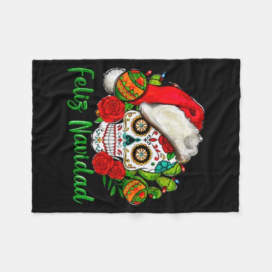 Feliz Navidad Sugar Skull Mexican Christmas Fleecedecke (Vorderseite (Horizontal))