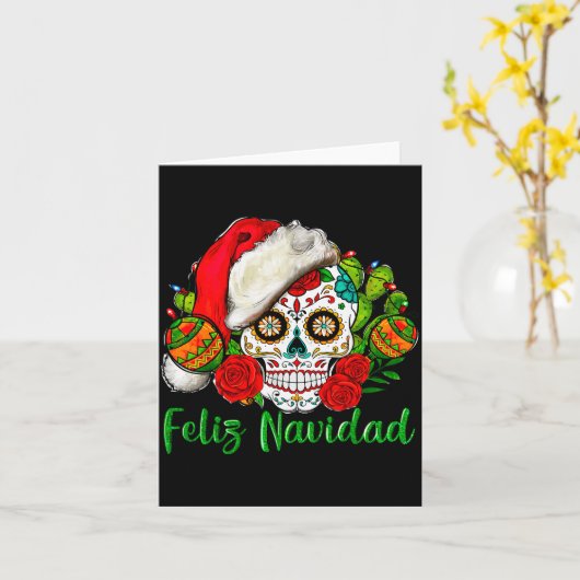 Feliz Navidad Sugar Skull Mexican Christmas Karte (Gelbe Blume)