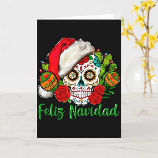 Feliz Navidad Sugar Skull Mexican Christmas Karte (Gelbe Blume)