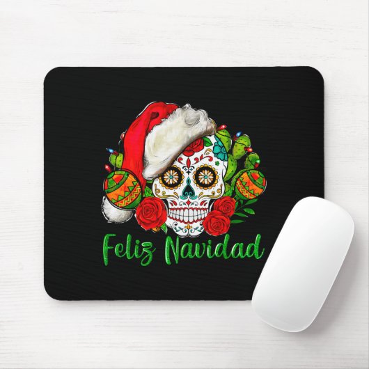 Feliz Navidad Sugar Skull Mexican Christmas  Mousepad (Mit Mouse)