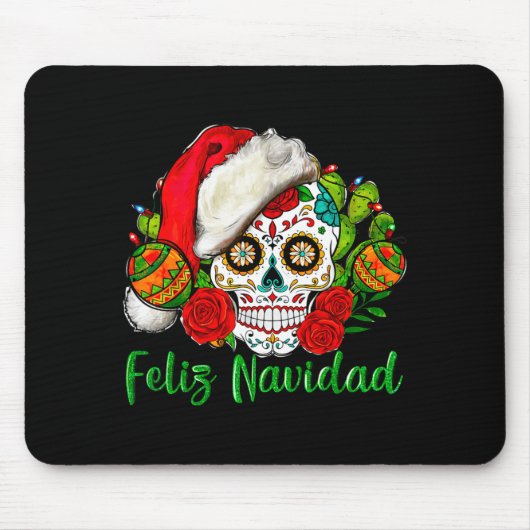 Feliz Navidad Sugar Skull Mexican Christmas Mousepad (Vorne)