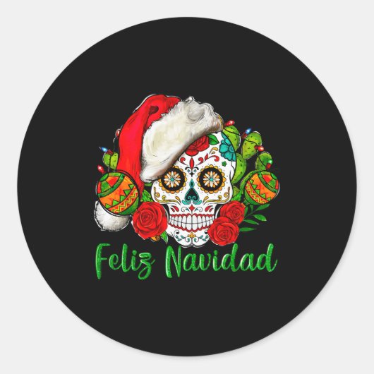Feliz Navidad Sugar Skull Mexican Christmas Runder Aufkleber (Vorderseite)