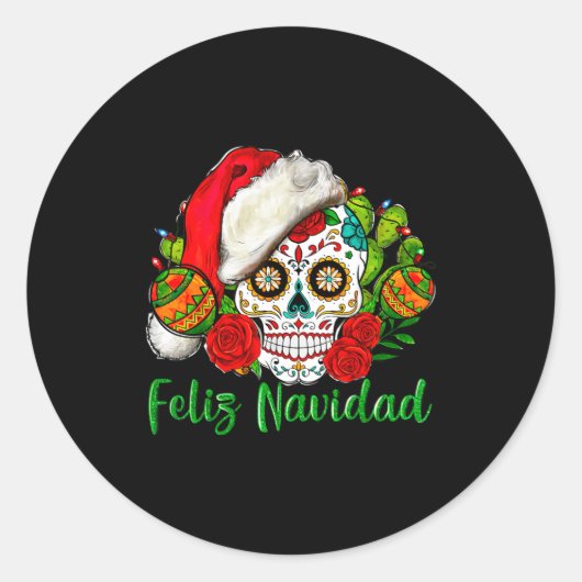 Feliz Navidad Sugar Skull Mexican Christmas Runder Aufkleber (Vorderseite)