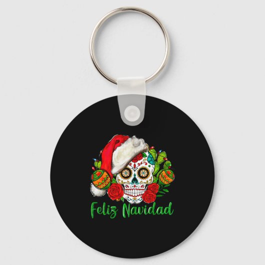 Feliz Navidad Sugar Skull Mexican Christmas  Schlüsselanhänger (Vorderseite)