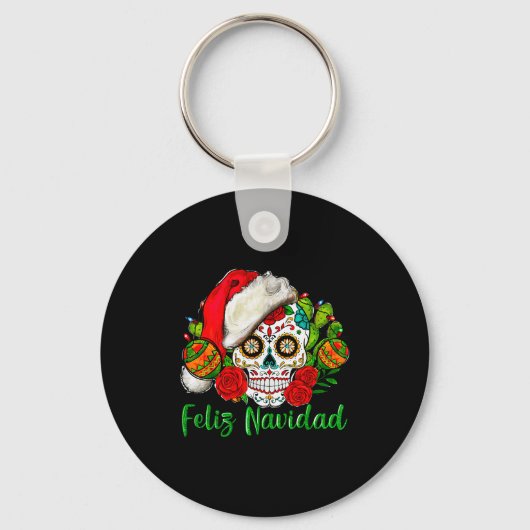 Feliz Navidad Sugar Skull Mexican Christmas Schlüsselanhänger (Vorderseite)