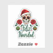 Feliz Navidad Sugar Skull Mexican Christmas T-Shir Aufkleber (Blatt)