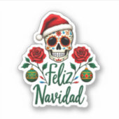 Feliz Navidad Sugar Skull Mexican Christmas T-Shir Aufkleber (Vorderseite)